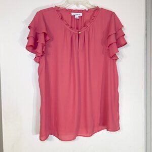 Liz Claiborne Orange Women's Blouse with Ruffled Sleeves Size XL